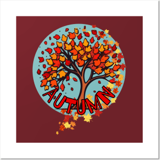 Fresh Autumn Fall morning colored leaves Falling Posters and Art